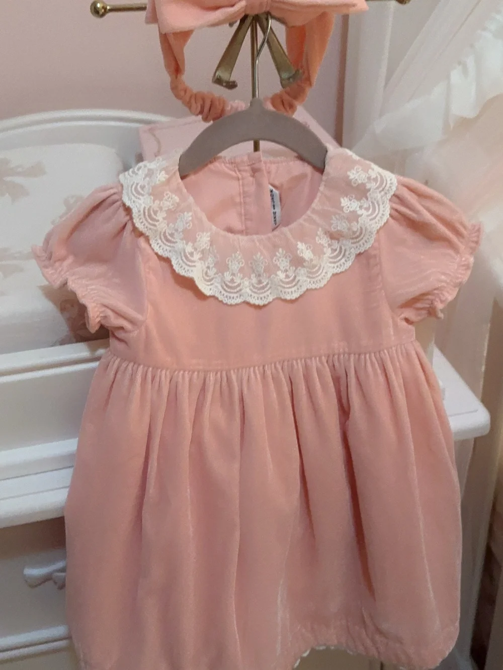 Janie and Jack Blush Pink Dress with White Lace Collar